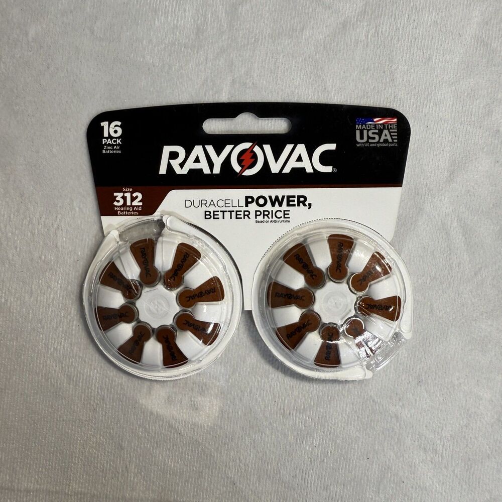 RAYOVAC (16-Pack) Sz‎ 312 Made in USA (16) Hearing Aid Batteries NEW